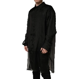 Black Ruffle Detail Semi Sheer Shirt Jacket