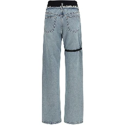 Blue Cotton High-Waisted Jean