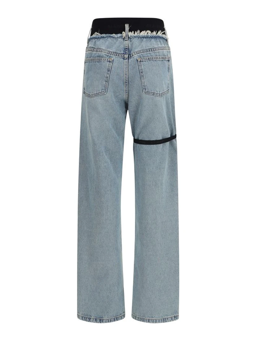 Blue Cotton High-Waisted Jean