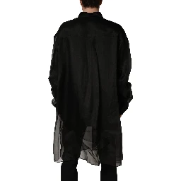 Black Ruffle Detail Semi Sheer Shirt Jacket