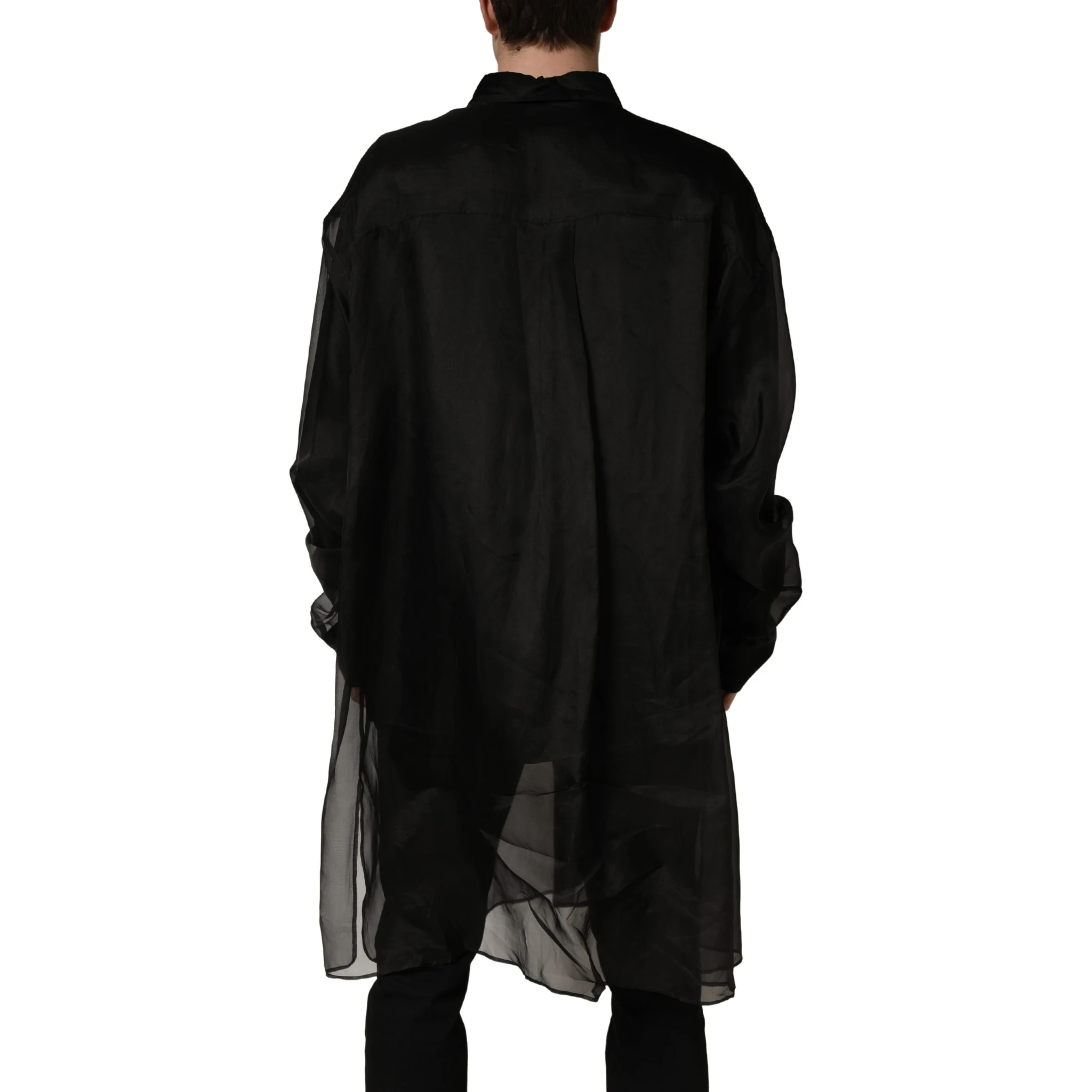 Black Ruffle Detail Semi Sheer Shirt Jacket