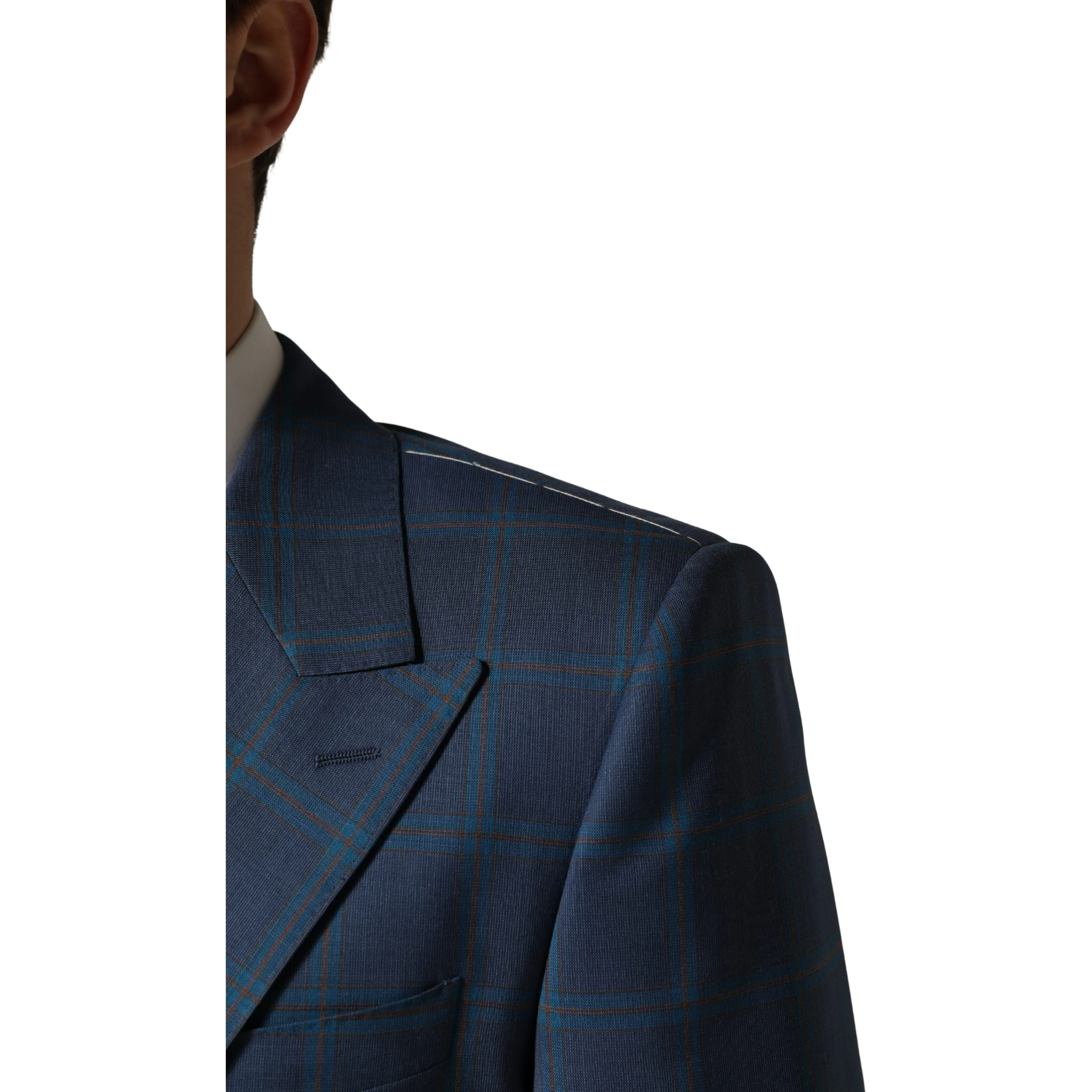 Blue Checked Double Breasted Men Suit Jacket