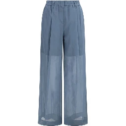 Blue Cotton Casual Pants