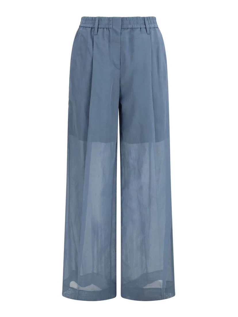 Blue Cotton Casual Pants