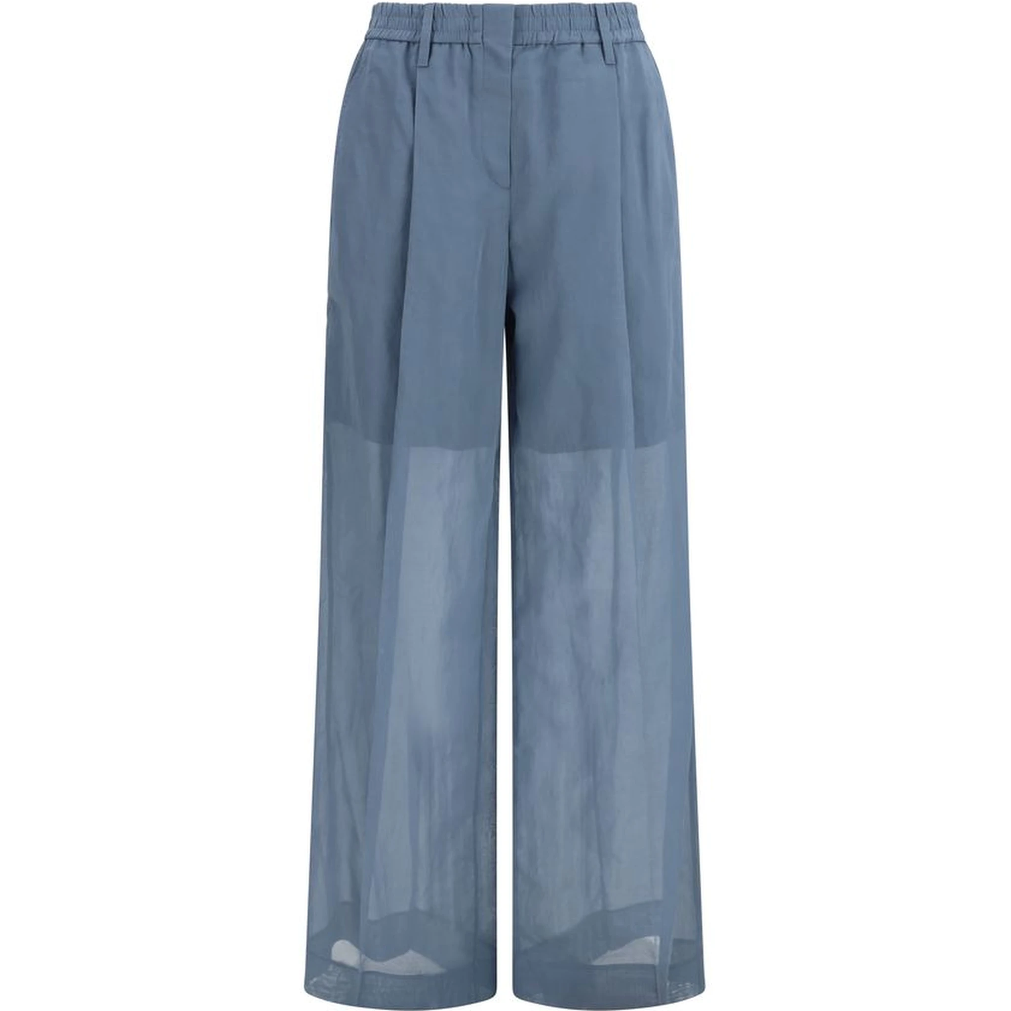 Blue Cotton Casual Pants