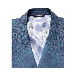 Blue Checked Double Breasted Men Suit Jacket