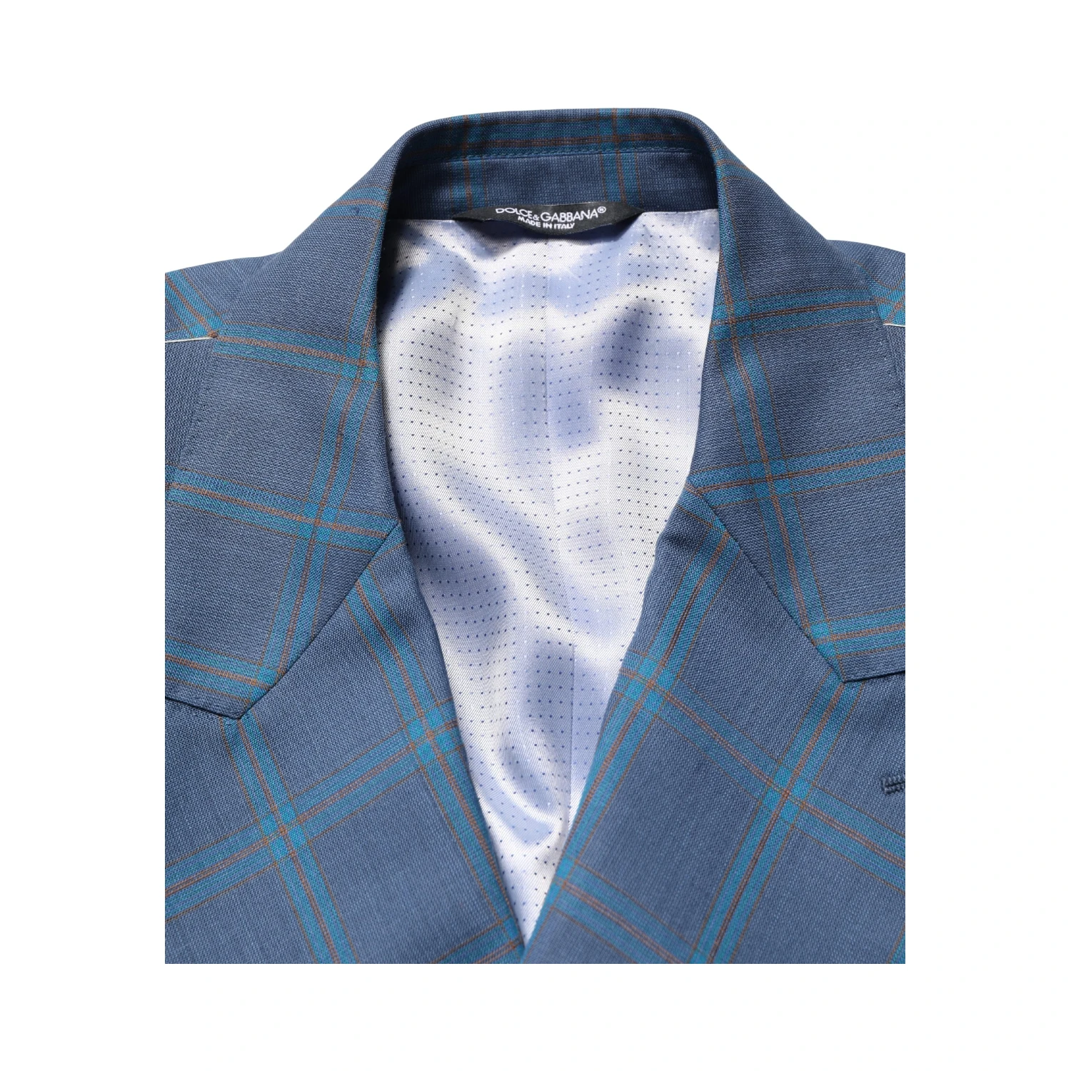 Blue Checked Double Breasted Men Suit Jacket