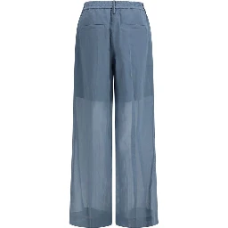 Blue Cotton Casual Pants