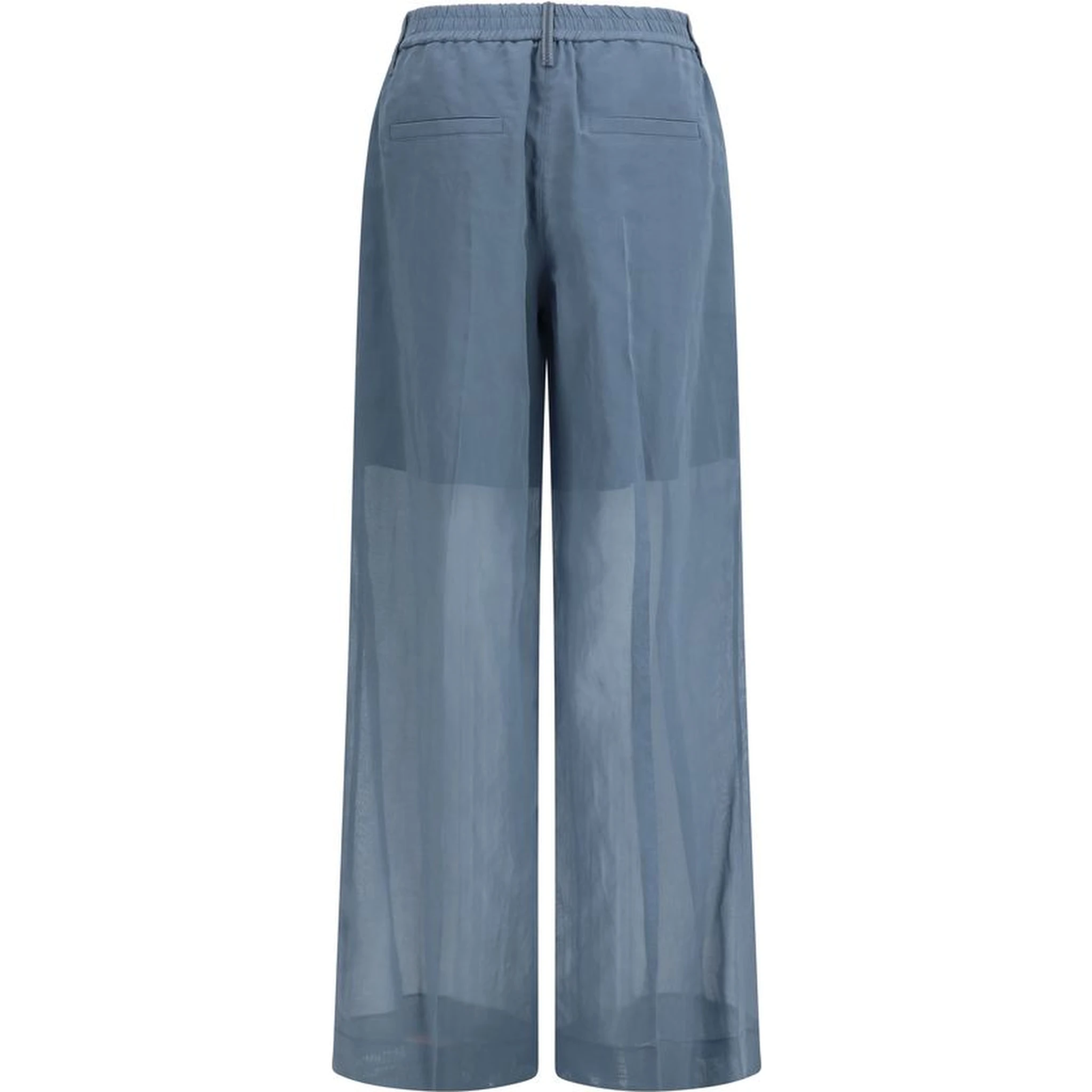 Blue Cotton Casual Pants