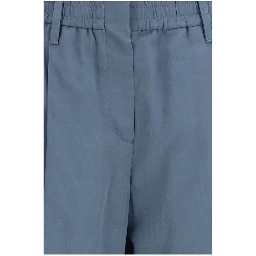 Blue Cotton Casual Pants