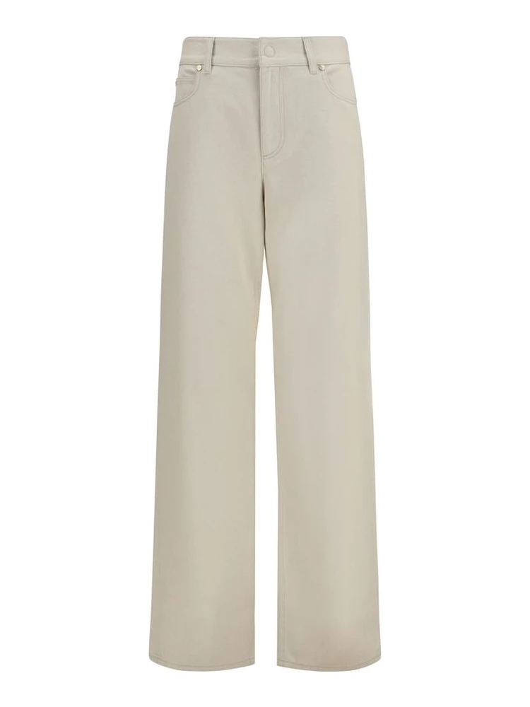Beige Cotton Straight-Leg Jeans