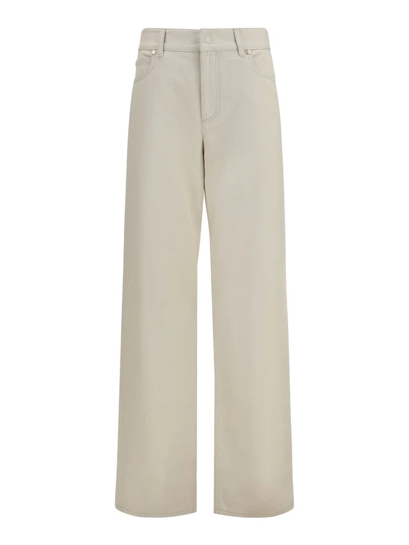 Beige Cotton Straight-Leg Jeans
