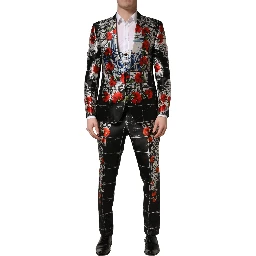 Black Floral 2 Buttons Formal 3 Piece Suit