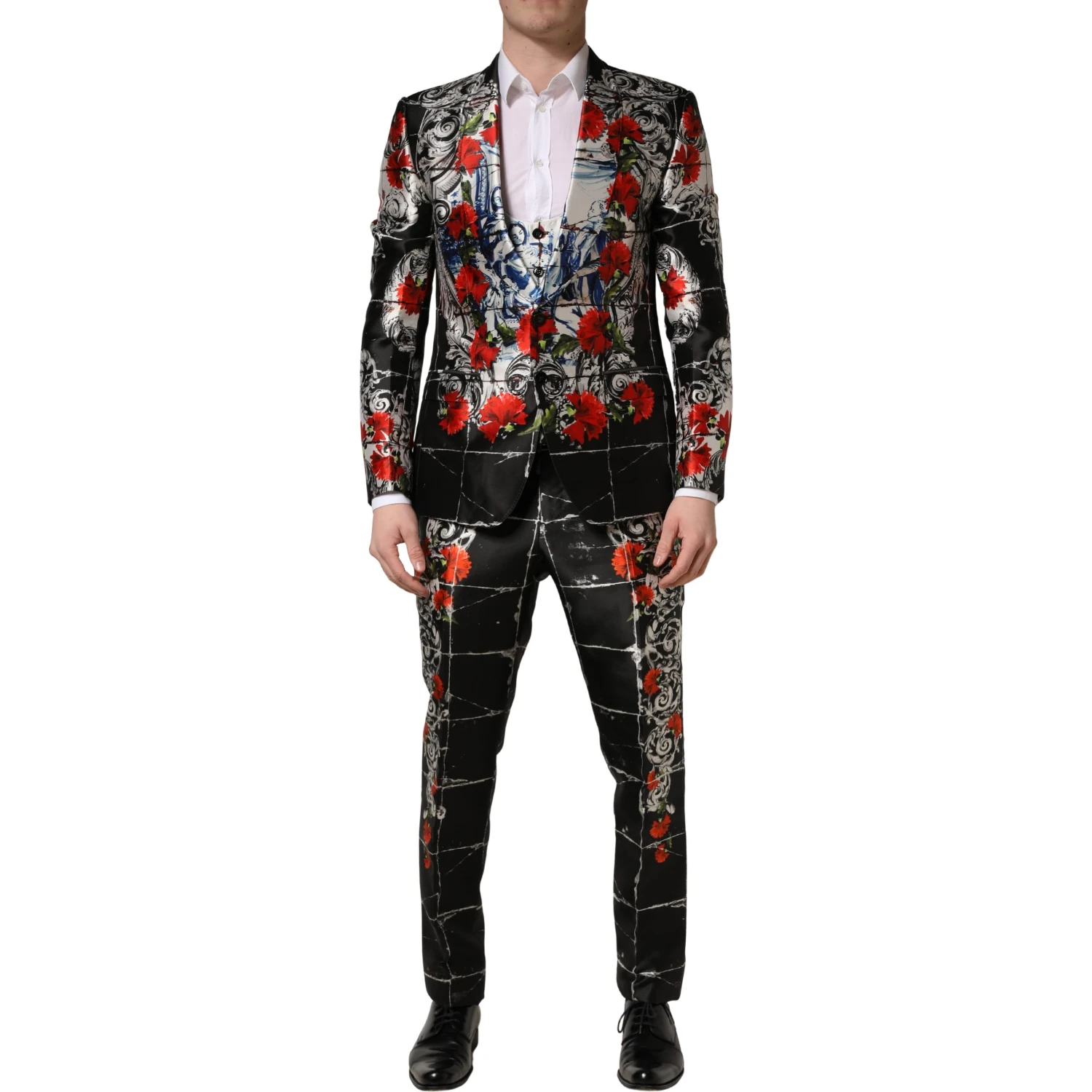 Black Floral 2 Buttons Formal 3 Piece Suit