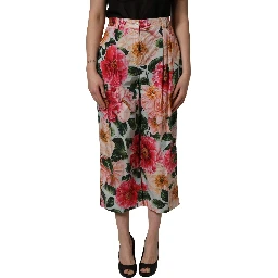 Multicolor Floral High Waist Cropped Pants