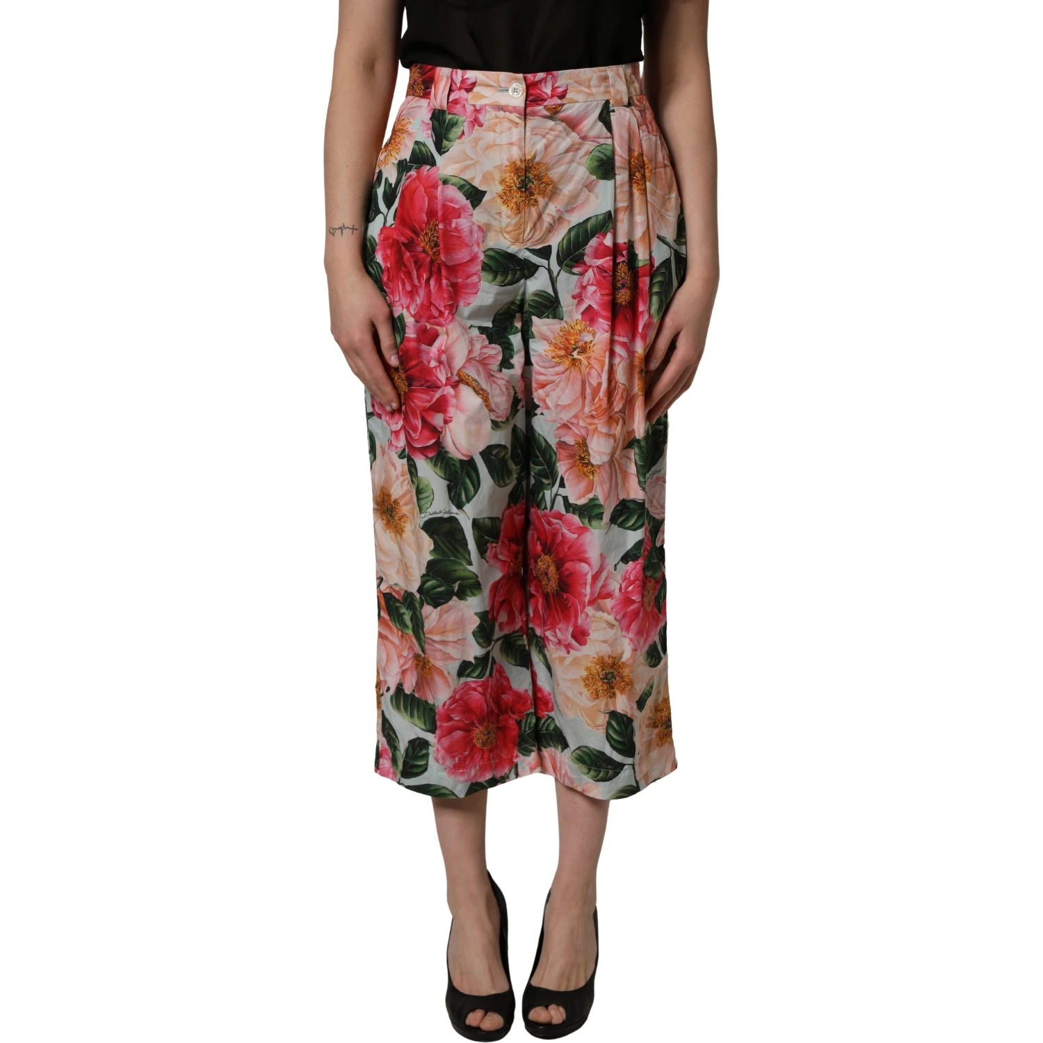 Multicolor Floral High Waist Cropped Pants