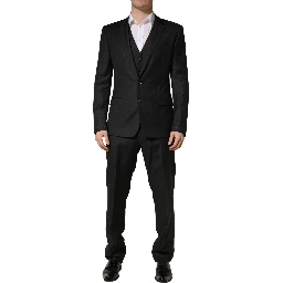 Black Wool Slim Fit Formal 3 Piece Men Suit
