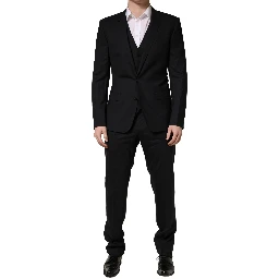 Black Wool 2 Buttons Formal 3 Piece Men Suit