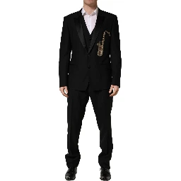Black Wool Silk Saxophone Slim Fit 3Pc Suit