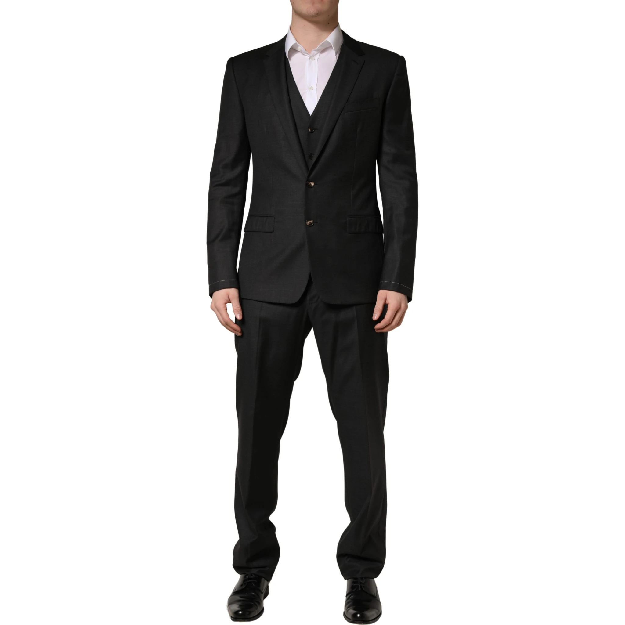 Black Wool Slim Fit Formal 3 Piece Men Suit