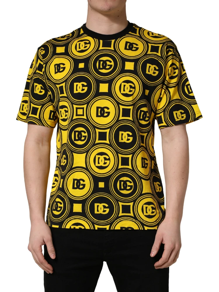 Yellow Black Logo Geometric Pattern T-shirt