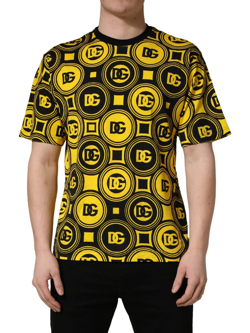 Yellow Black Logo Geometric Pattern T-shirt