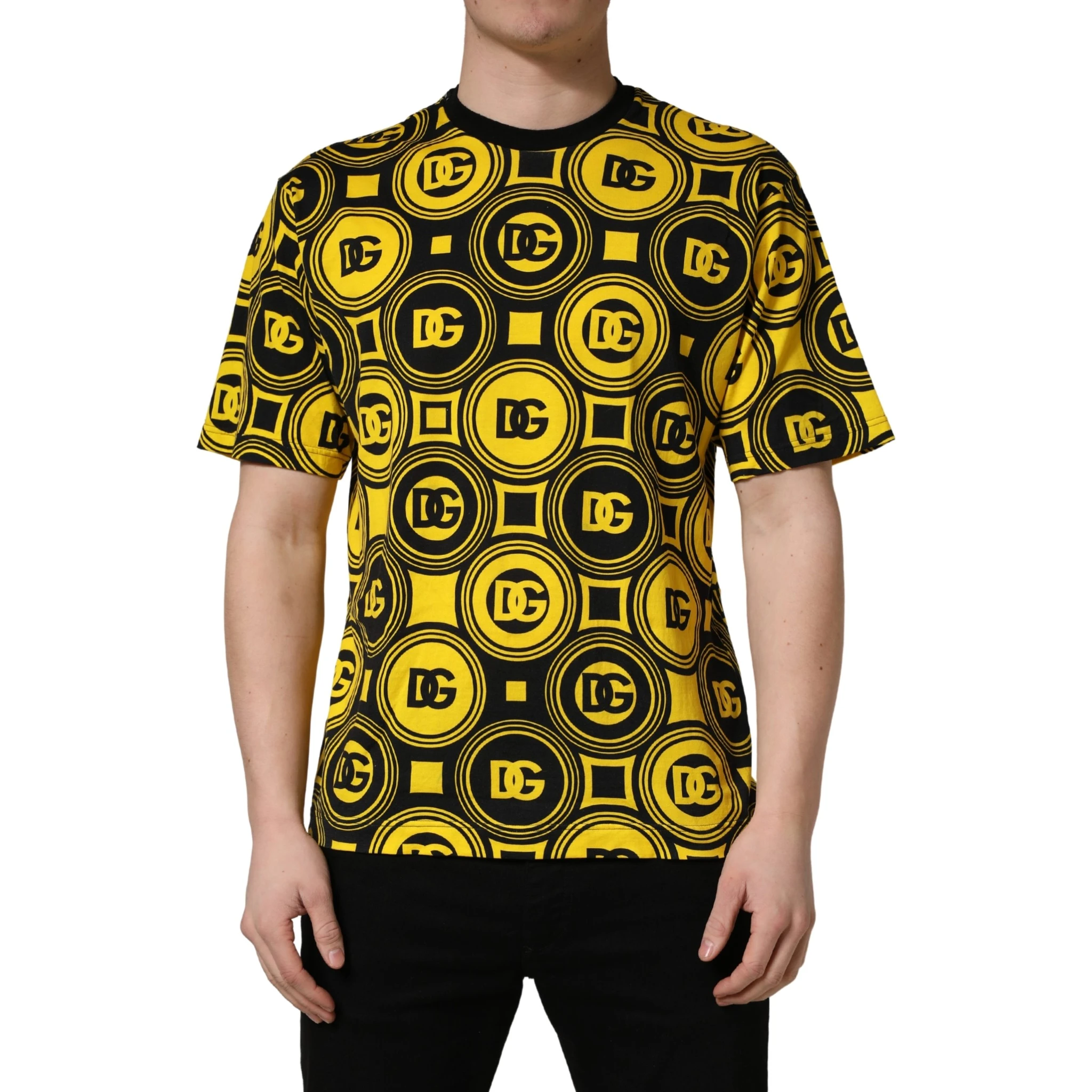 Yellow Black Logo Geometric Pattern T-shirt