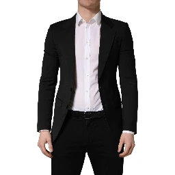 Black Polyester 2 Buttons Men Suit Jacket