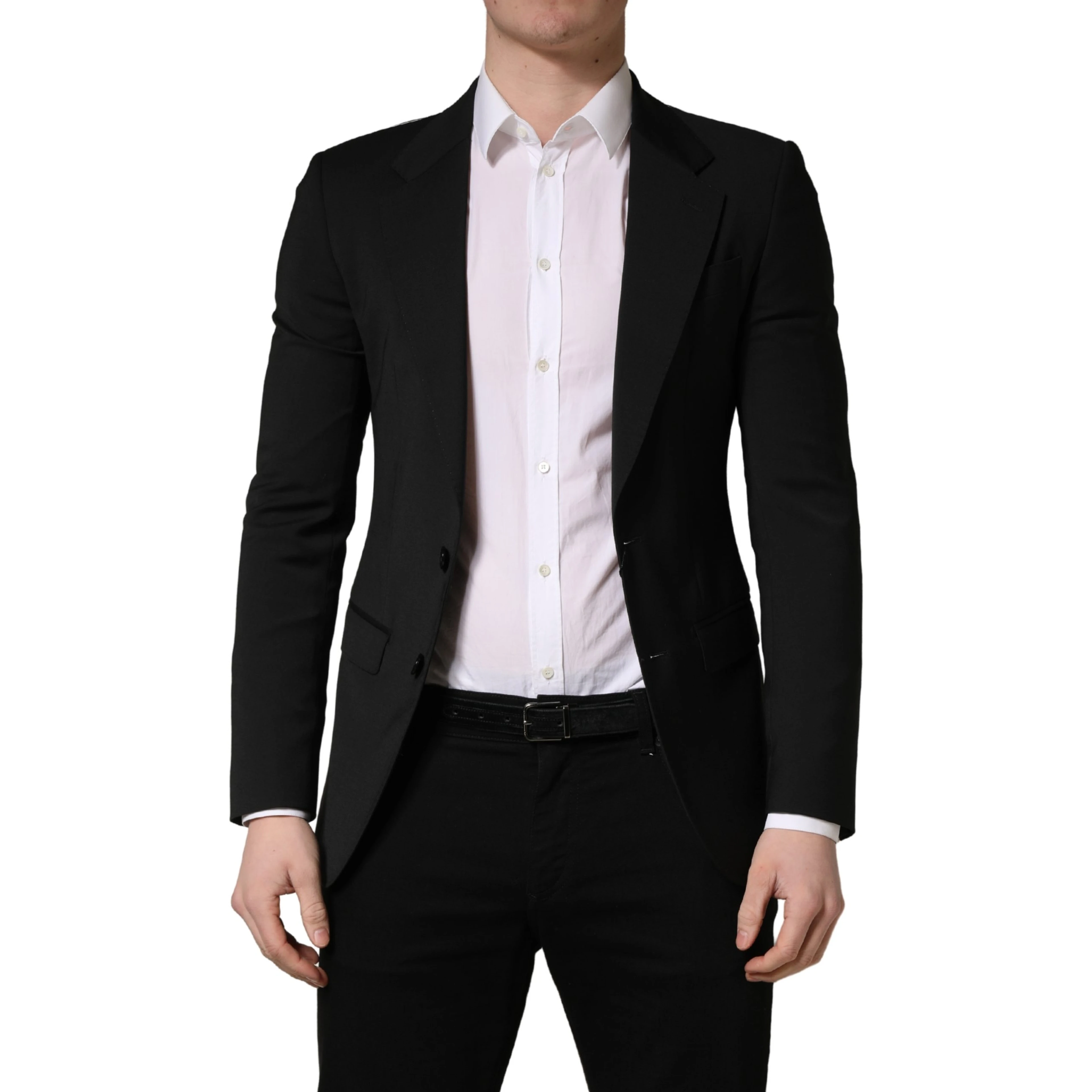 Black Polyester 2 Buttons Men Suit Jacket