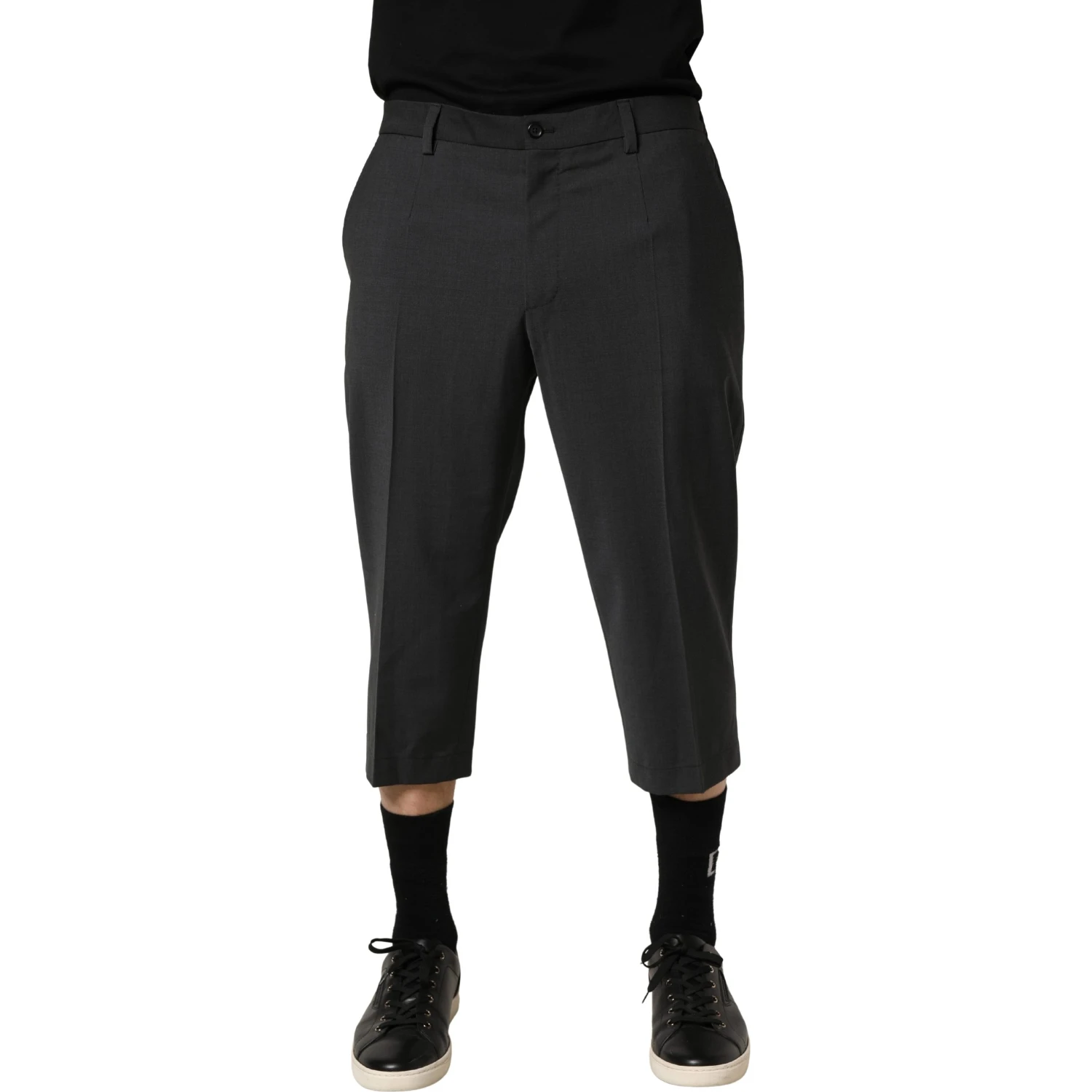 Dark Gray Wool Cropped Chino Trouser Pants