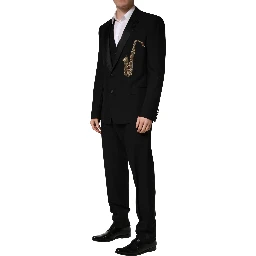 Black Wool Silk Saxophone Slim Fit 3Pc Suit