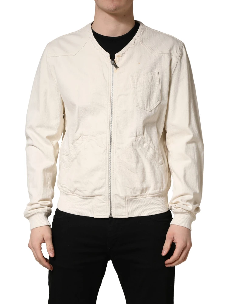 Off White Cotton FullZip Denim Blouson Jacket
