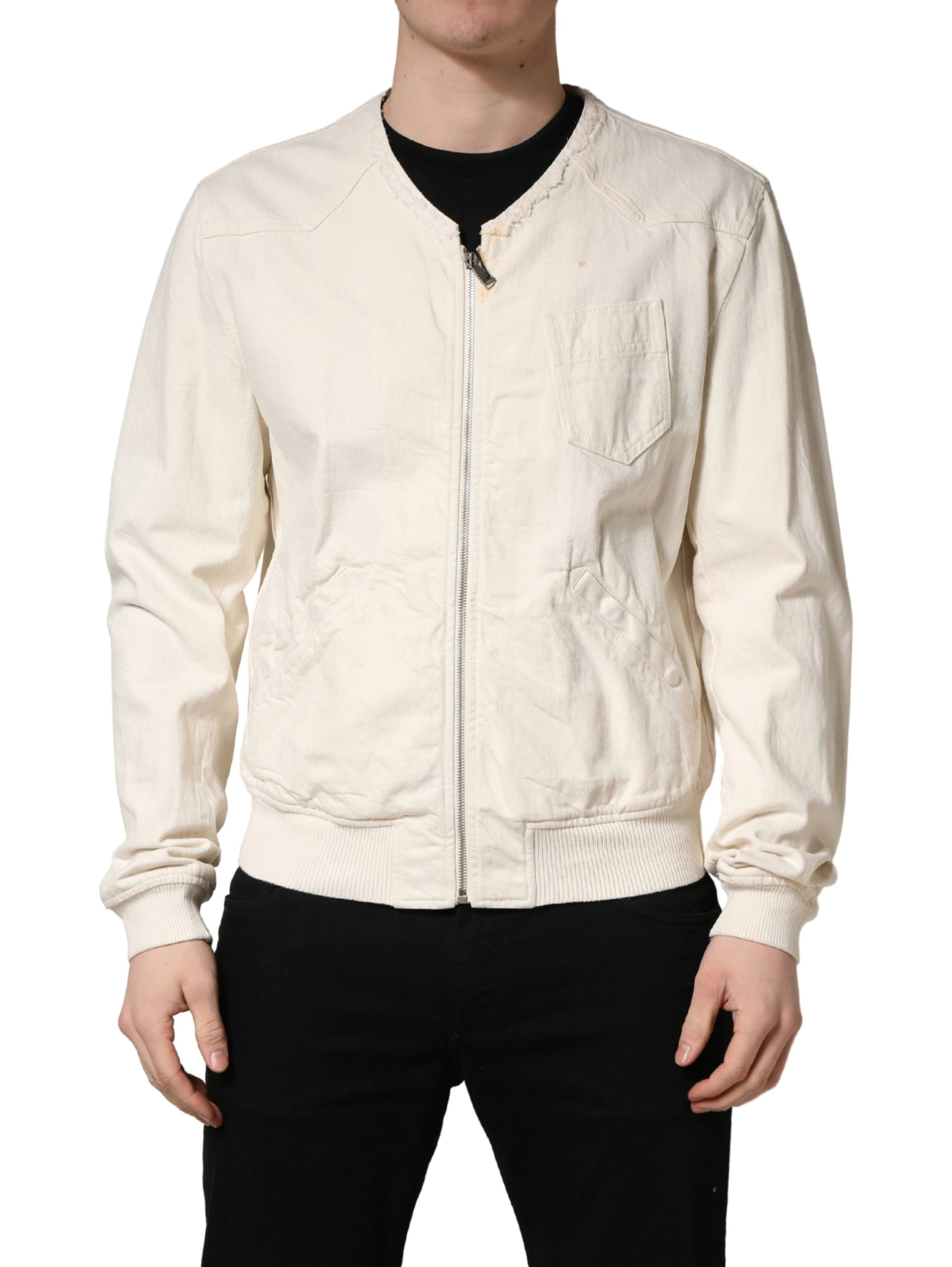 Off White Cotton FullZip Denim Blouson Jacket