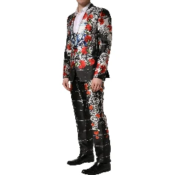 Black Floral 2 Buttons Formal 3 Piece Suit