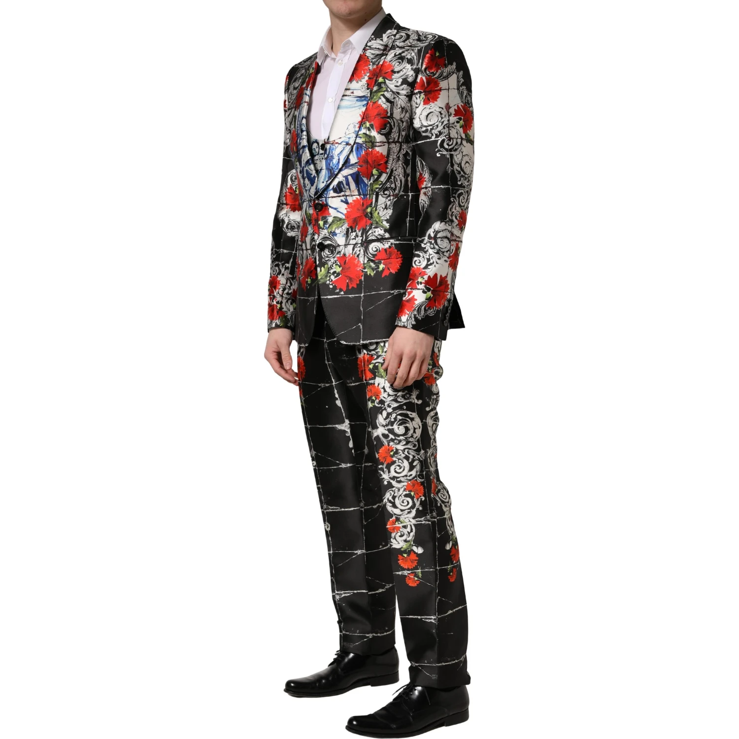 Black Floral 2 Buttons Formal 3 Piece Suit