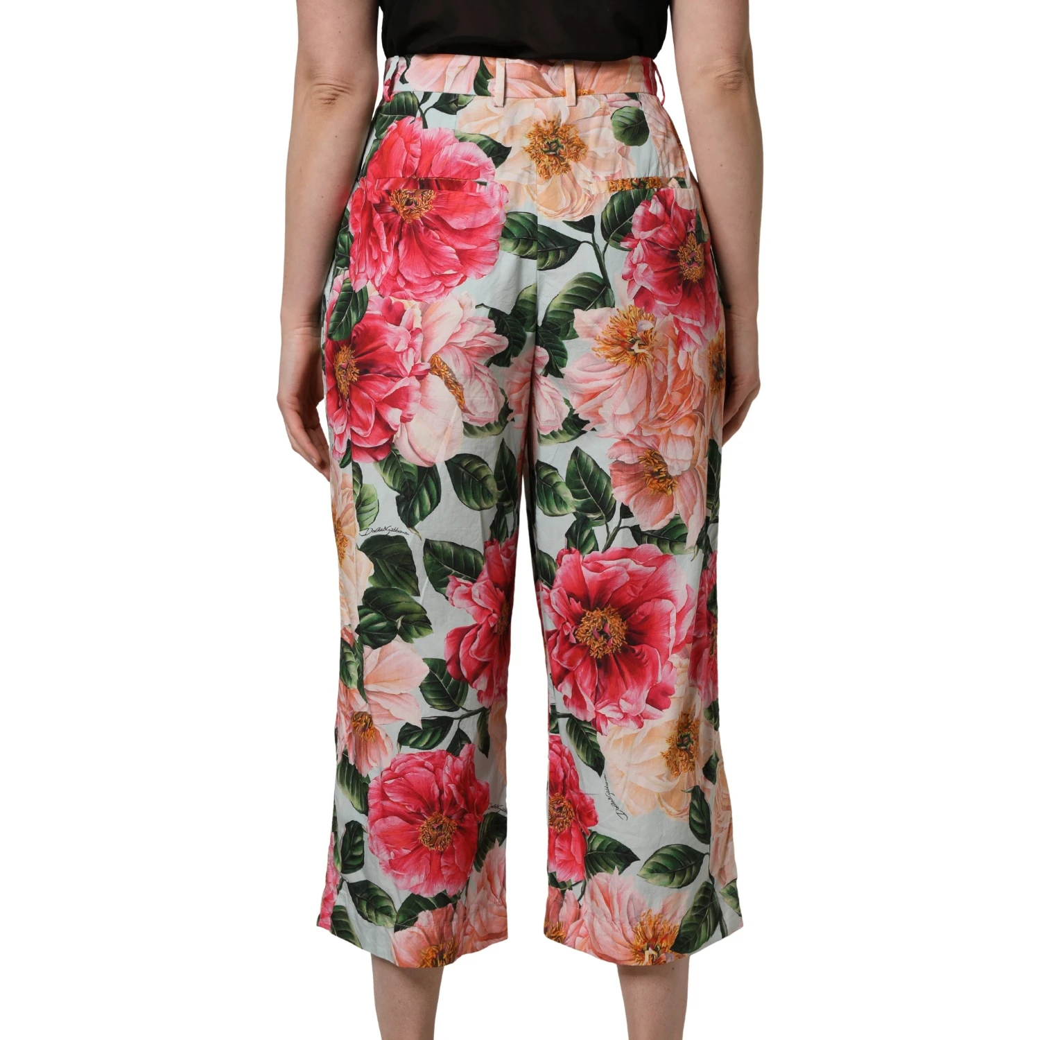 Multicolor Floral High Waist Cropped Pants