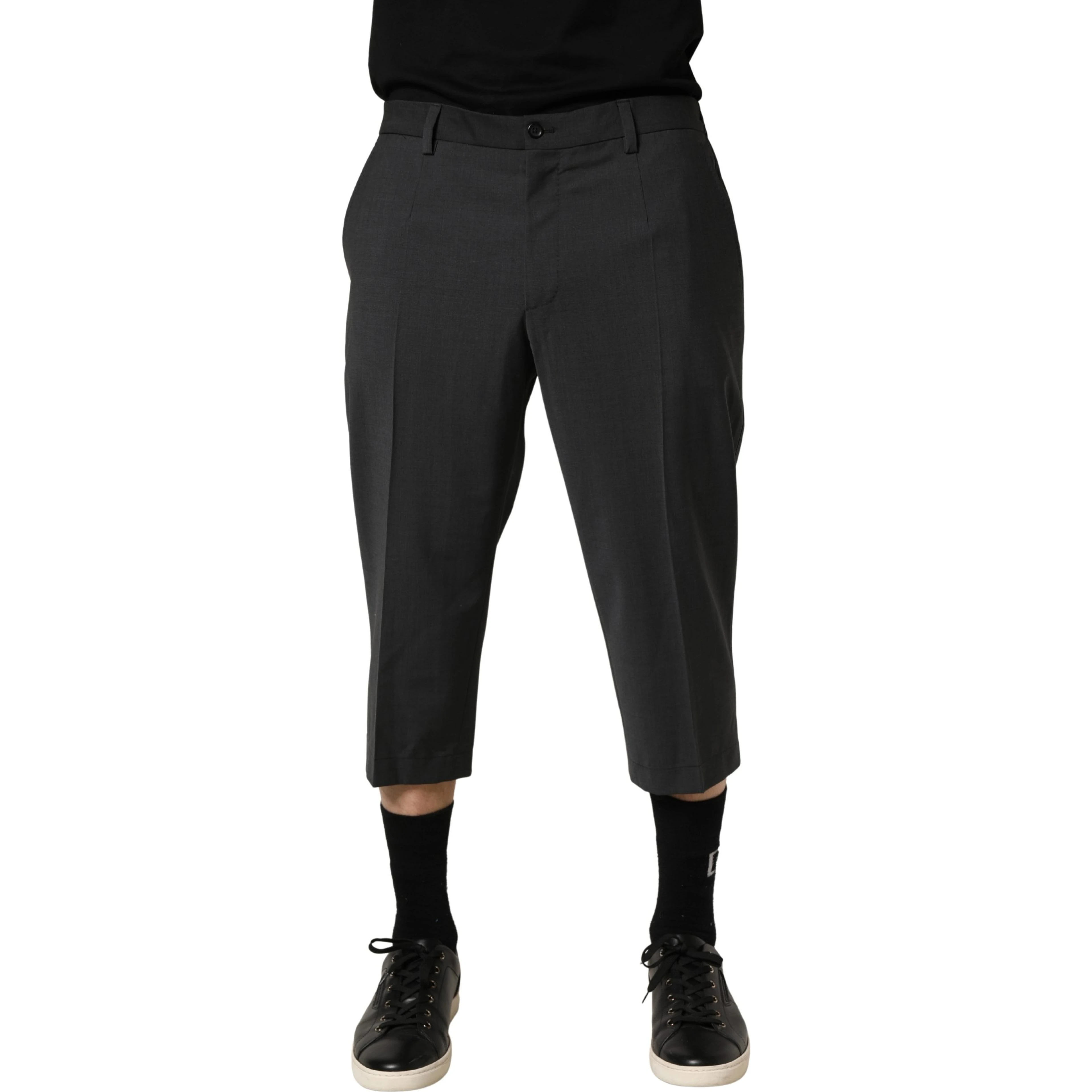 Dark Gray Wool Cropped Chino Trouser Pants