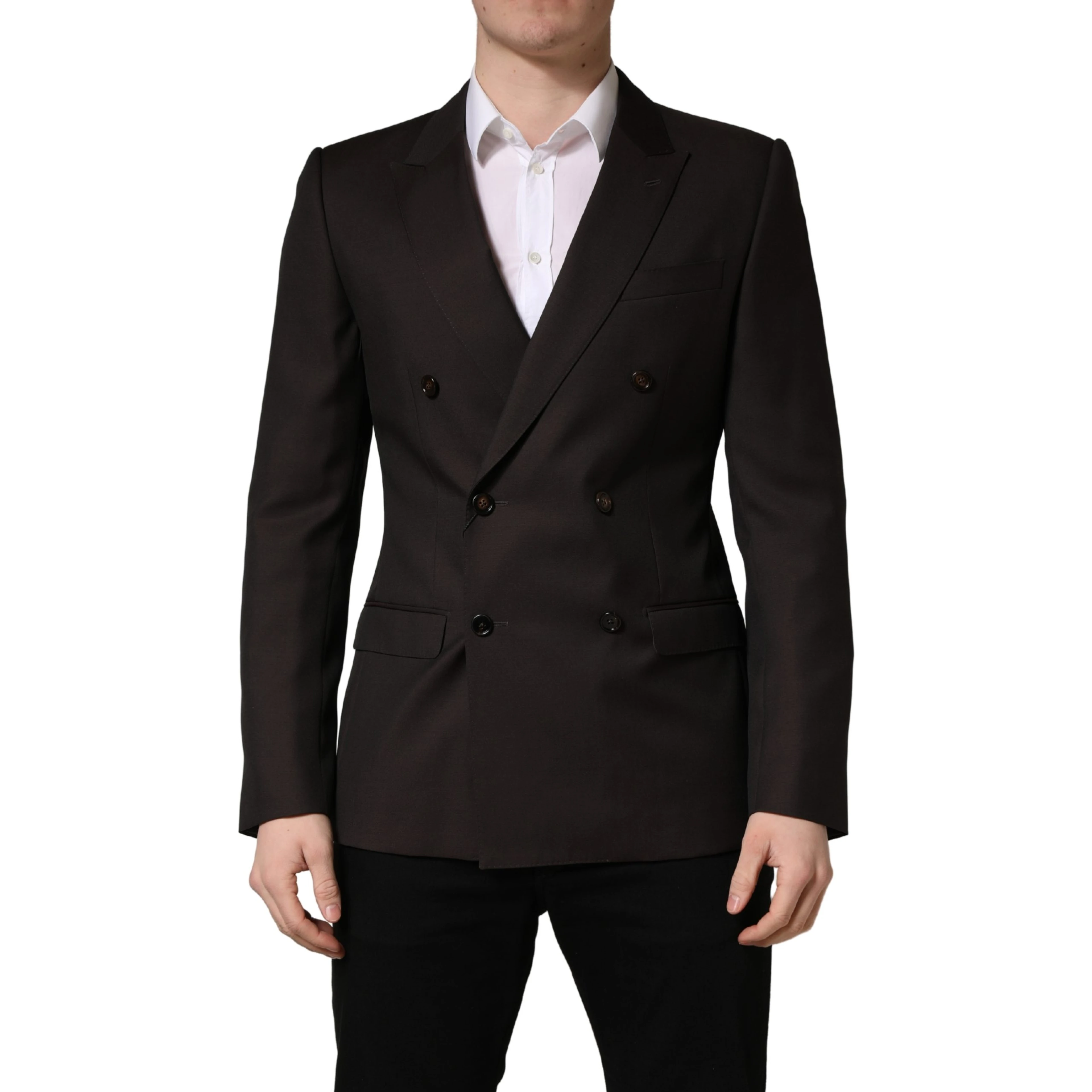 Dark Violet Wool Double Breasted Suit Jacket