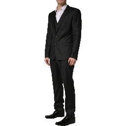 Black Wool Slim Fit Formal 3 Piece Men Suit