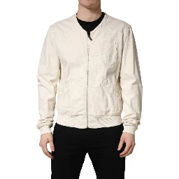 Off White Cotton FullZip Denim Blouson Jacket