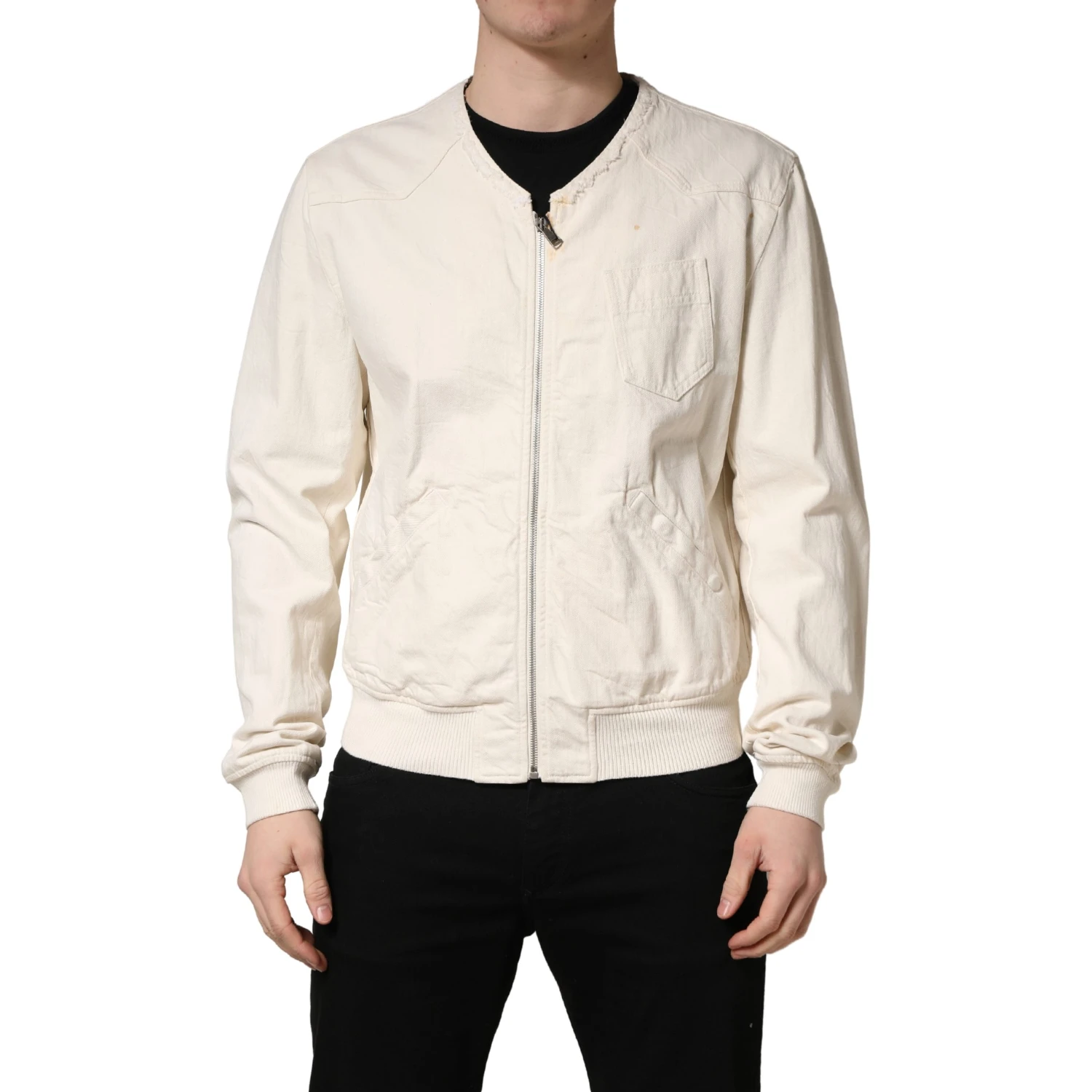 Off White Cotton FullZip Denim Blouson Jacket