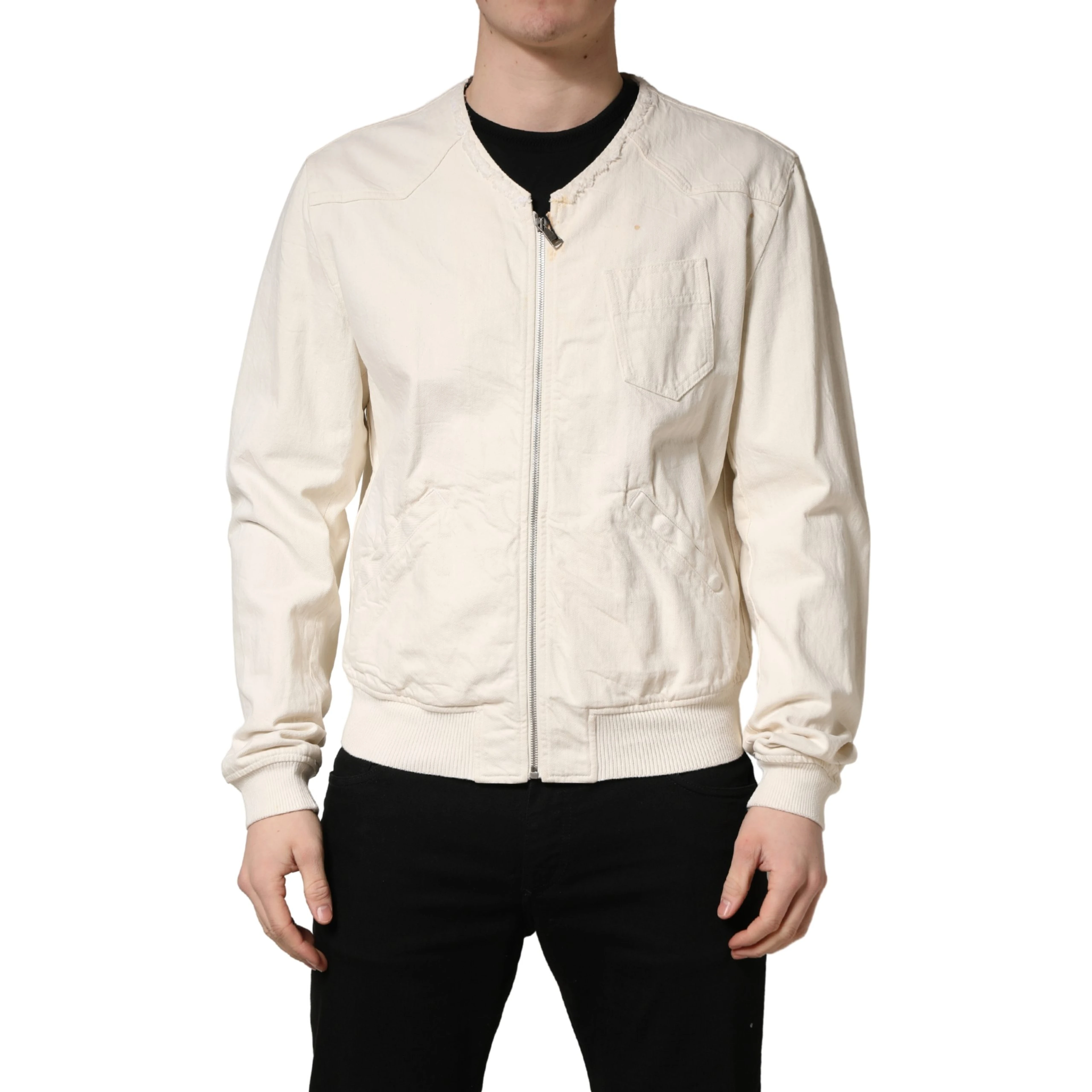 Off White Cotton FullZip Denim Blouson Jacket