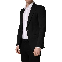 Black Polyester 2 Buttons Men Suit Jacket