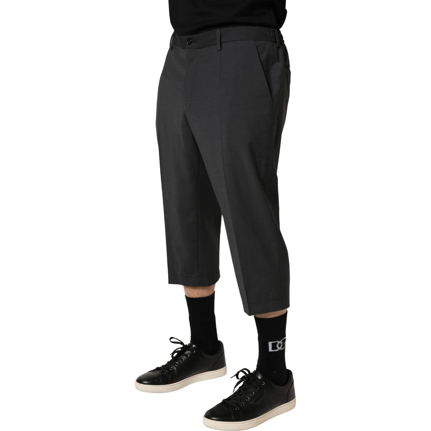 Dark Gray Wool Cropped Chino Trouser Pants
