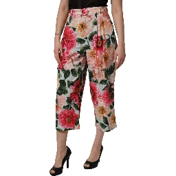 Multicolor Floral High Waist Cropped Pants
