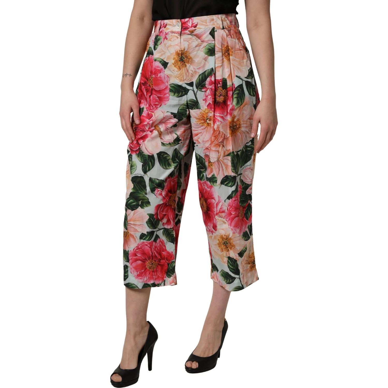 Multicolor Floral High Waist Cropped Pants
