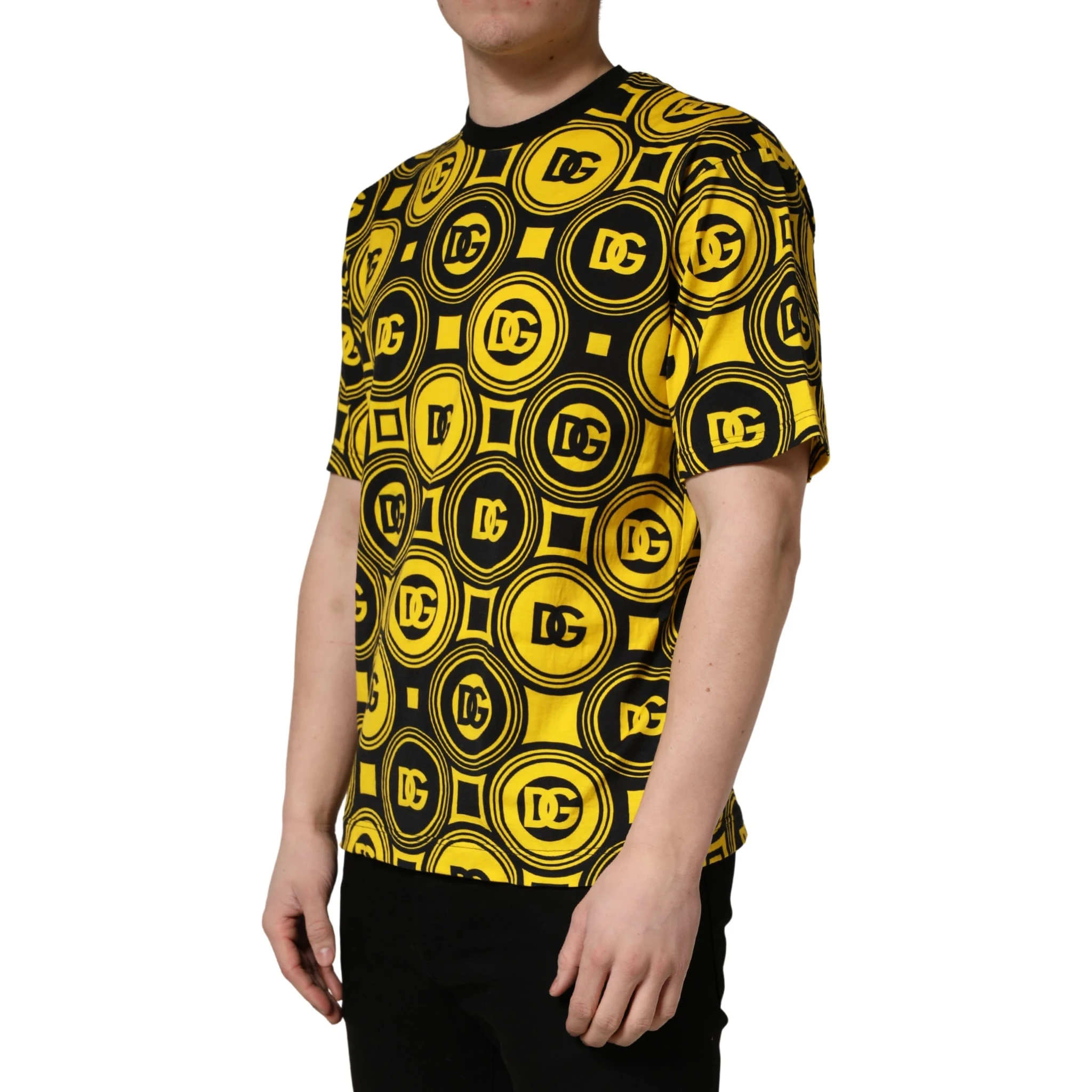 Yellow Black Logo Geometric Pattern T-shirt