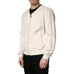 Off White Cotton FullZip Denim Blouson Jacket