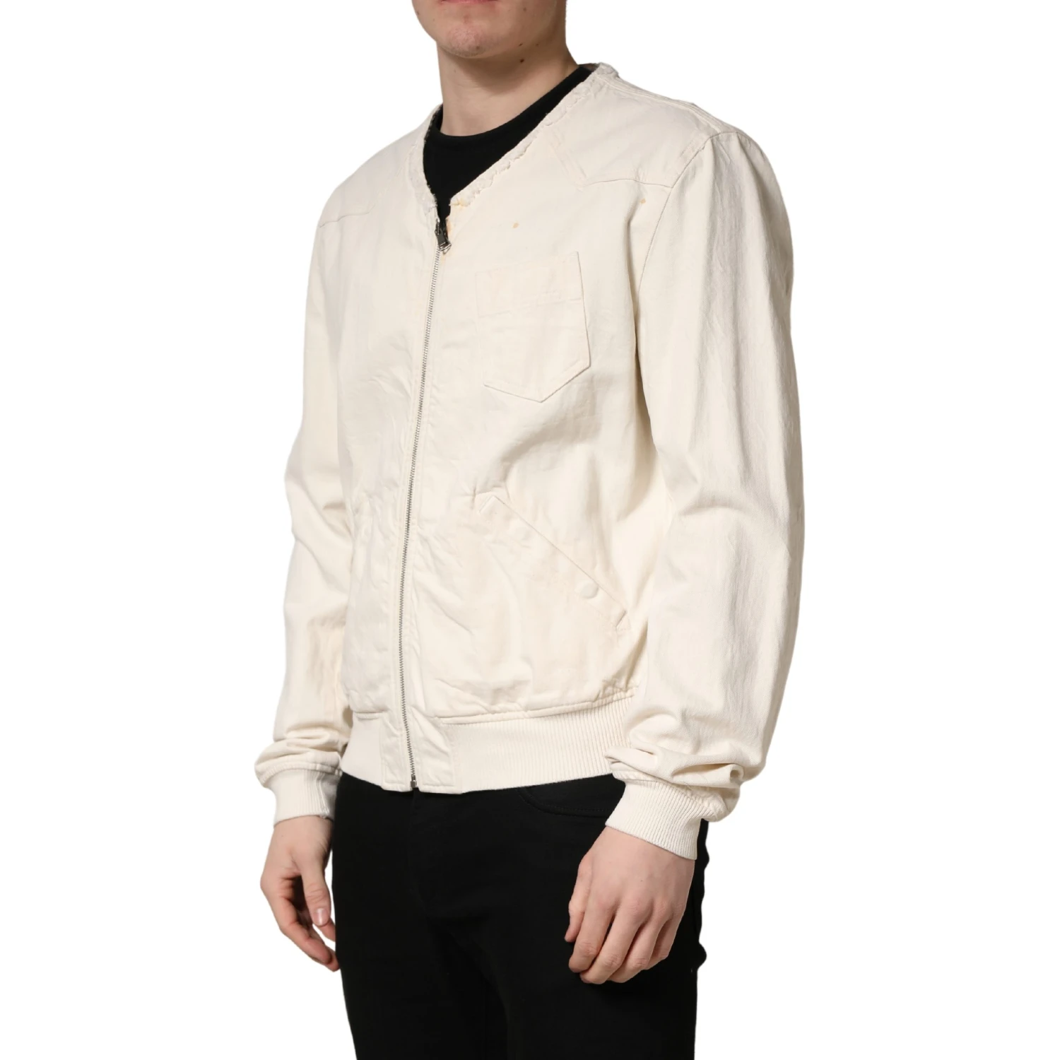 Off White Cotton FullZip Denim Blouson Jacket