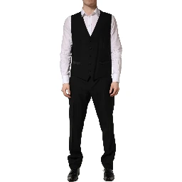 Black Wool Silk Saxophone Slim Fit 3Pc Suit